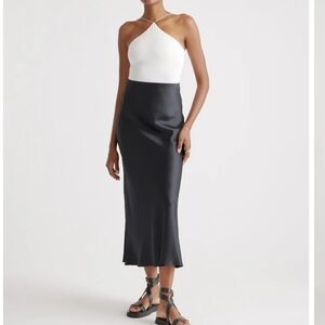 Quince 100% Washable Mulberry Silk Skirt, Black, Large